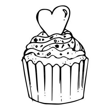 Vector cupcake hand drawn design. Doodle cakes with cream isolated on white Stock Illustration