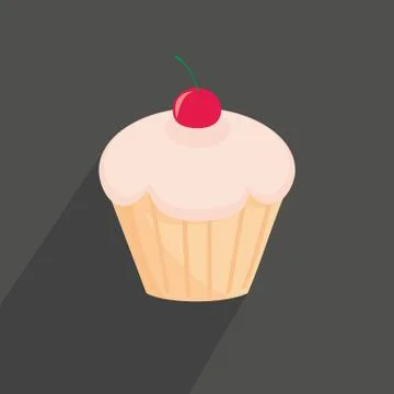 Vector cupcake with long shadow on dark background Stock Illustration