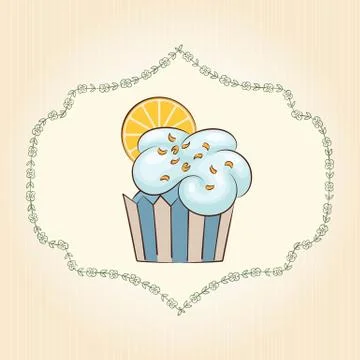 Vector cupcake with orange slice. Vector illustration Stock Illustration