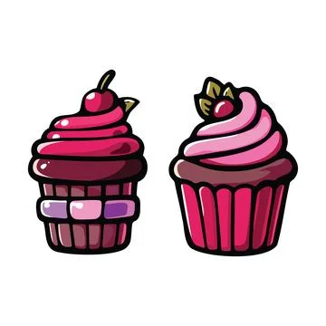 Vector cupcakes illustration on white background. イラスト素材