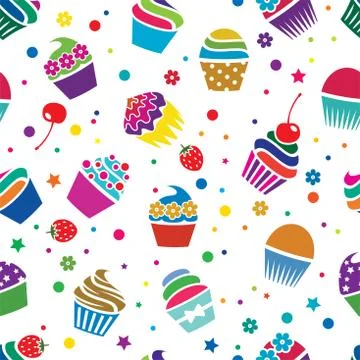 Vector cupcakes seamless pattern Stock Illustration