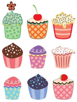 Vector cupcakes set Stock Illustration