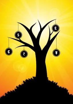 Vector : Currency symbol in circle hang on a branch Stock-Illustration
