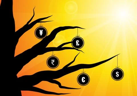 Vector : Currency symbol in circle hang on a branch Stock Illustration