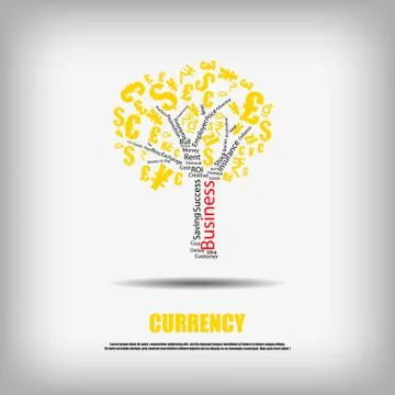 Vector : Currency symbol tree and business word background Stock Illustration