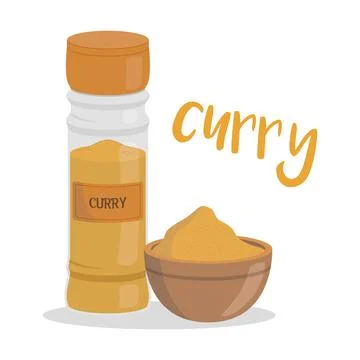 Vector curry illustration isolated in cartoon style. Spanish name. Herbs an.. Stock Illustration