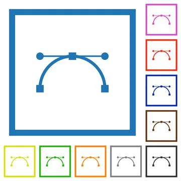 Vector curve and edit points flat framed icons Stock Illustration