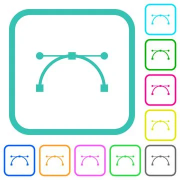 Vector curve and edit points vivid colored flat icons Stock Illustration
