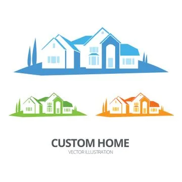 Vector custom home illustration with blue, green and orange version 库存插图