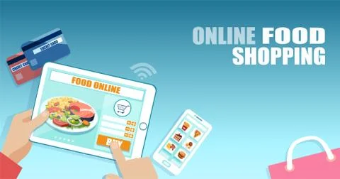 Vector of a customer using mobile app ordering online food Stock Illustration