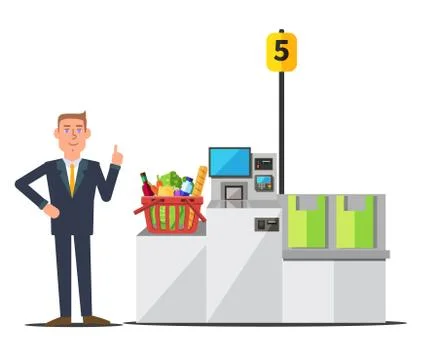 Vector customer using self checkout Stock Illustration