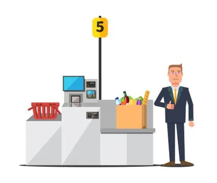 Vector customer using self checkout Stock Illustration