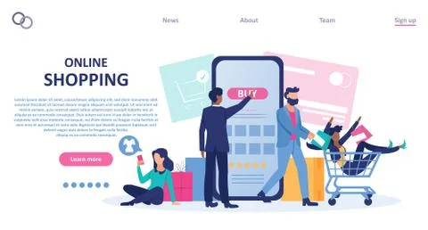 Vector of customers using mobile phone app shopping online Stock Illustration