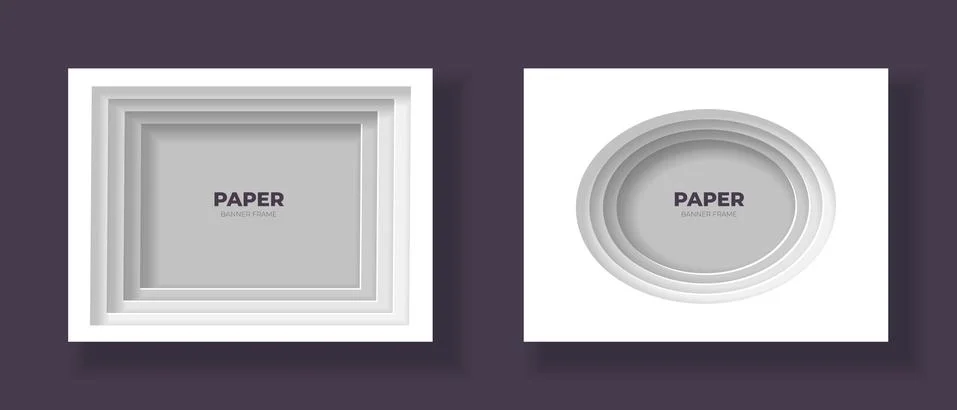 Vector cut out paper frame template set. Ellipse and rectangle frame Illustrazione stock