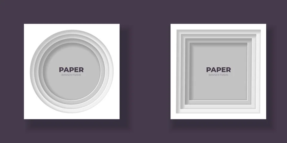 Vector cut out paper frame template set. Circle and square frame Stock Illustration