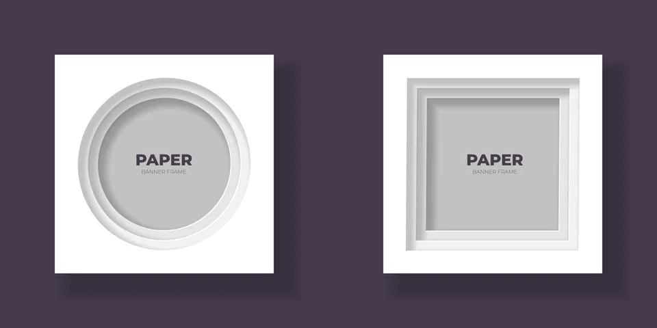 Vector cut out paper frame template set. Round and square frame Stock Illustration