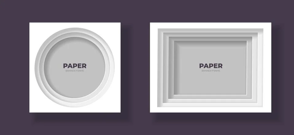 Vector cut out paper frame template set. Round and rectangle frame 스톡 일러스트