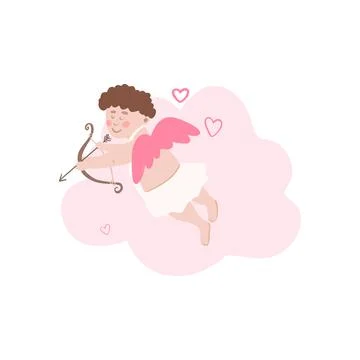 Vector cute angel cupid with bow and arrow, pink cloud. Cute illustration, Va Stock Illustration