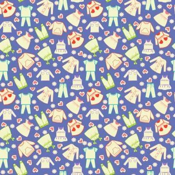 Vector cute background collection of baby and children clothes. Stock Illustration