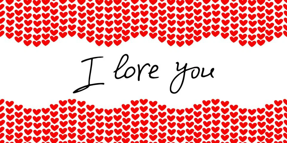Vector cute background, frame of red small hearts. I love you - lettering. Ho Stock Illustration