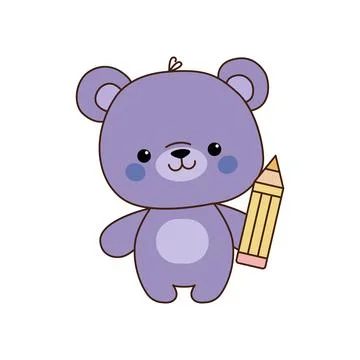 Vector Cute bear cartoon holding pencil icon. Vector toy bear drawing icon Stock Illustration