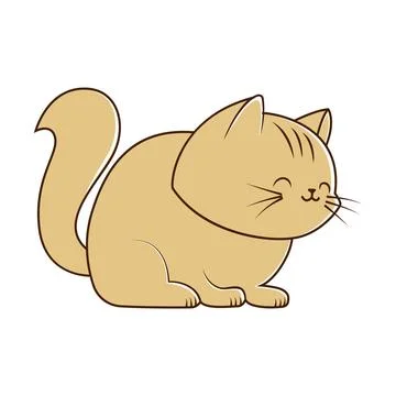 Vector cute brown cat with whiskers icon. Vector quiet sitting cat icon. Cartoon Stock Illustration