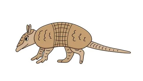 Vector cute brown doodle Armadillo. Cartoon animal mammal is going to somewhe Stock Illustration