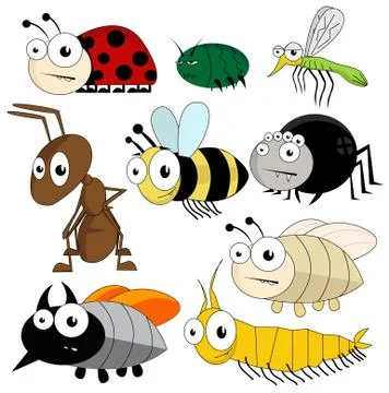 Vector cute bugs and insects isolated on white background Stock Illustration