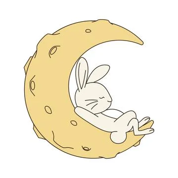 Vector of cute bunny sleeping on the moon. Stock Illustration