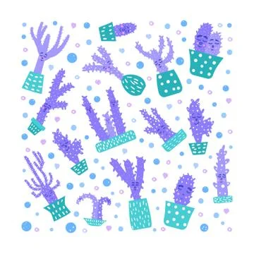 Vector cute cactus design set. Hand drawn style houseplant composition. Stockillustratie