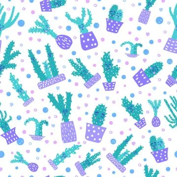 Vector cute cactus seamless pattern. Hand drawn style houseplant composition. イラスト素材