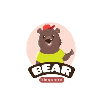 Vector cute cartoon bear logo. Funny animal mascot. Stock Illustration
