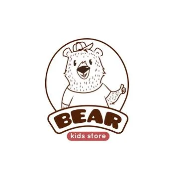Vector cute cartoon bear logo. Funny animal mascot. Stock Illustration