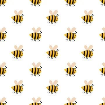 Vector cute cartoon bee seamless pattern. Funny bumblebees background. Stock Illustration