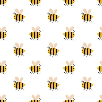 Vector cute cartoon bee seamless pattern. Funny flying bumblebees background Stock Illustration