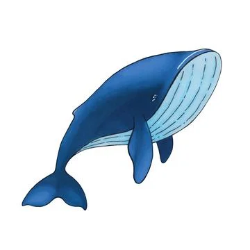 Vector cute cartoon blue whale isolated on white background Stock Illustration