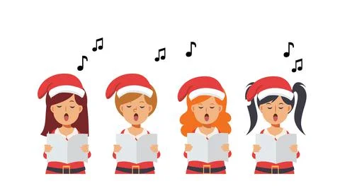 Vector of cute Cartoon character , group of girls are singing Christmas carol Stock Illustration