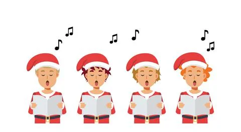 Vector of cute Cartoon character , group of boys are singing Christmas carols Stock Illustration