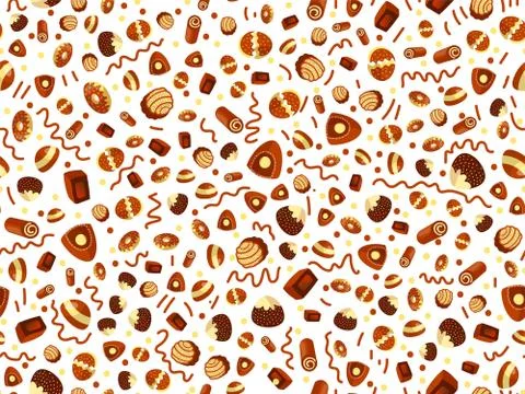 Vector cute cartoon chocolate candy pattern. Cute chocolate candies seamless Stock Illustration