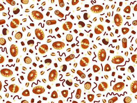 Vector cute cartoon chocolate candy pattern. Cute chocolate candies seamless Stock Illustration