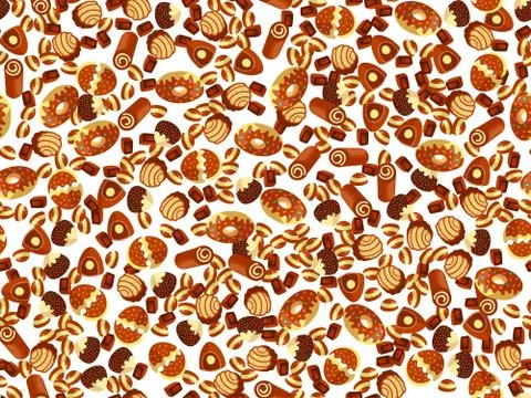 Vector cute cartoon chocolate candy pattern. Cute chocolate candies seamless Stock Illustration