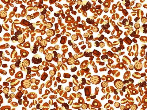 Vector cute cartoon chocolate candy pattern. Cute chocolate candies seamless Stock Illustration