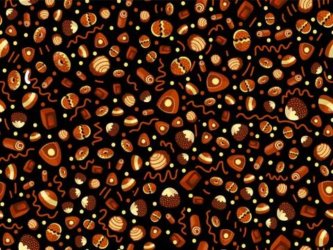Vector cute cartoon chocolate candy pattern. Cute chocolate candies seamless Stock Illustration
