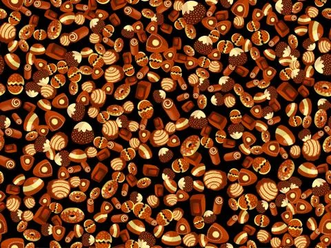Vector cute cartoon chocolate candy pattern. Cute chocolate candies seamless Stock Illustration