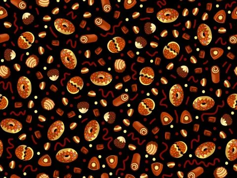 Vector cute cartoon chocolate candy pattern. Cute chocolate candies seamless Stock Illustration