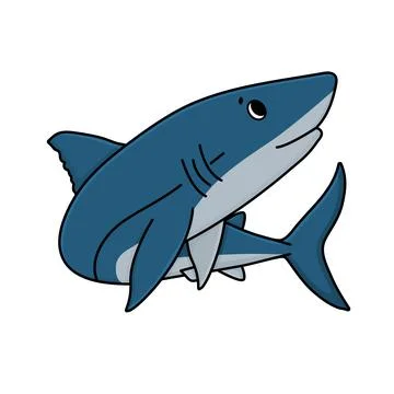 Vector cute cartoon doodle shark from ocean or sea. Outline animal is isolate Stock Illustration