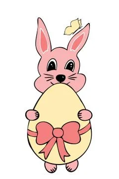 Vector cute cartoon easter bunny with easter egg Stock Illustration