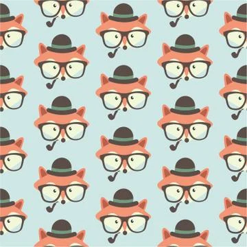 Vector cute cartoon fox seamless pattern. Illustrazione stock