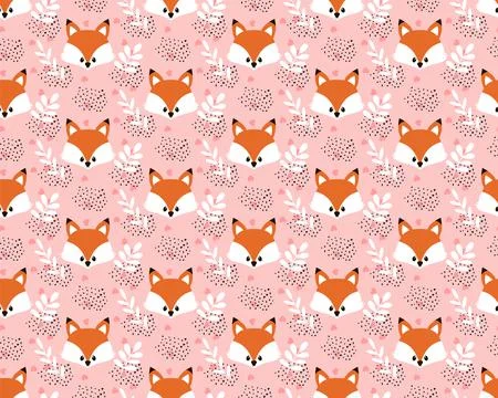 Vector cute cartoon fox seamless pattern. Orange fox s head on background. Go Stock Illustration