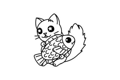 Vector cute cartoon little cat. Stock Illustration